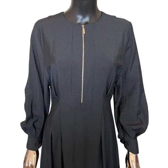 Mango MNG Black Tencel Midi Dress Zip Front Long Sleeve NWT - Picture 12 of 13